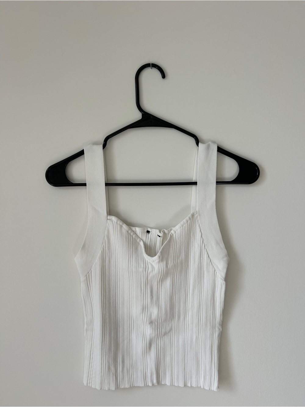 White Ribbed Square-Neck Tank Top